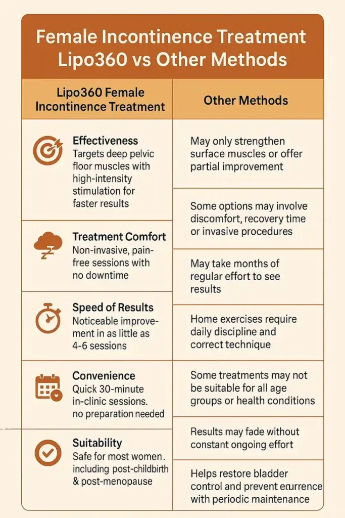 Comprehensive Guide To Female Incontinence Treatment Options 1 Table showing benefits of incontinence treatment Wales